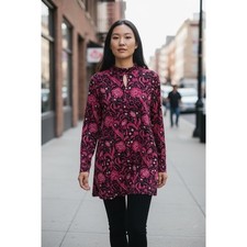 Chaus Floral Paisley Tunic Long Sleeve Keyhole Neckline Blouse Bohemian Sz XL #