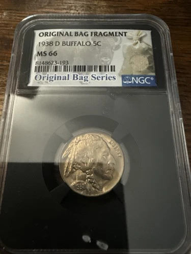 1938 D Buffalo Nickel MS 66 NGC 5c Original Bag Fragment