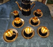Teeservice 14tlg. schwarz gold 1930er Gibson & Son late Sevres Davenport