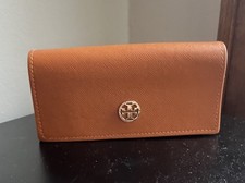 Tory Burch Orange Goldstone Logo Saffiano Leather Sunglasses Case