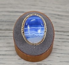 Sterling Silver Oval Blue Lace Agate Rope Border Statement Ring Size 8