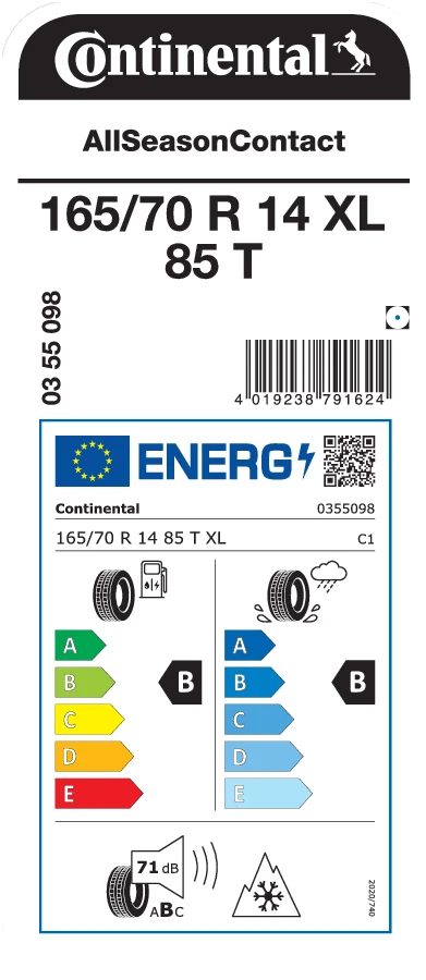 Continental AllSeasonContact 165/70 R14 85T XL M+S Ganzjahresreifen - Bild 2 von 2