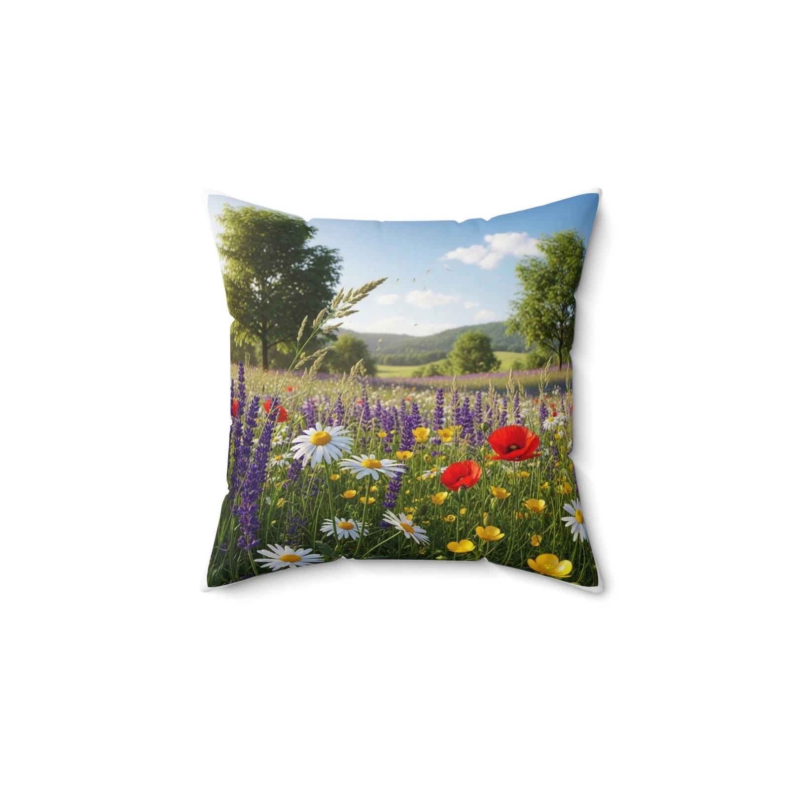 Wildflower Meadow Pillow | Floral Field Landscape Throw Pillow
