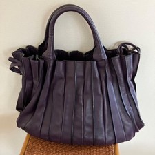 Lupo Abanico Pleated Handbag Tote Bag Purse in Purple USED Good Cond from Japan