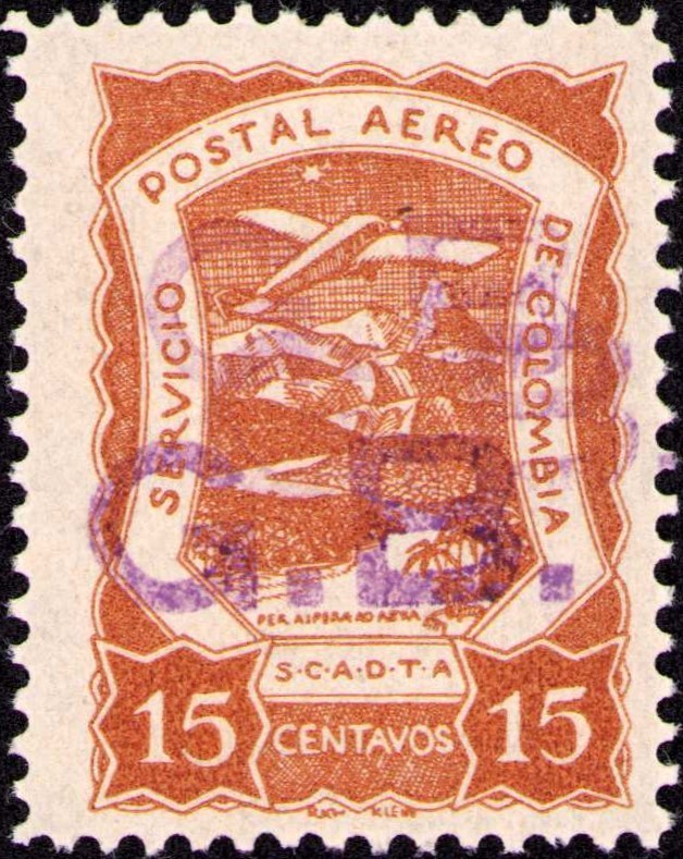 COLOMBIA - GREAT BRITAIN - SCADTA - 15c W/ TRIPLE OVERPRINT - Sc CLGB3b - 1921