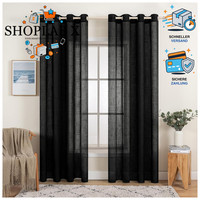 Voile VorhäNge Leinenoptik ÖSen Schwarz 140X225Cm 2Er Set 2 StüCk