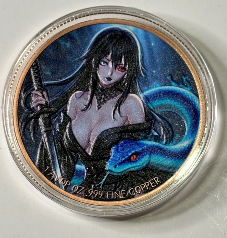 1oz Copper Naughty Or Nice Coin Baddie Goddess of Dragon Blue
