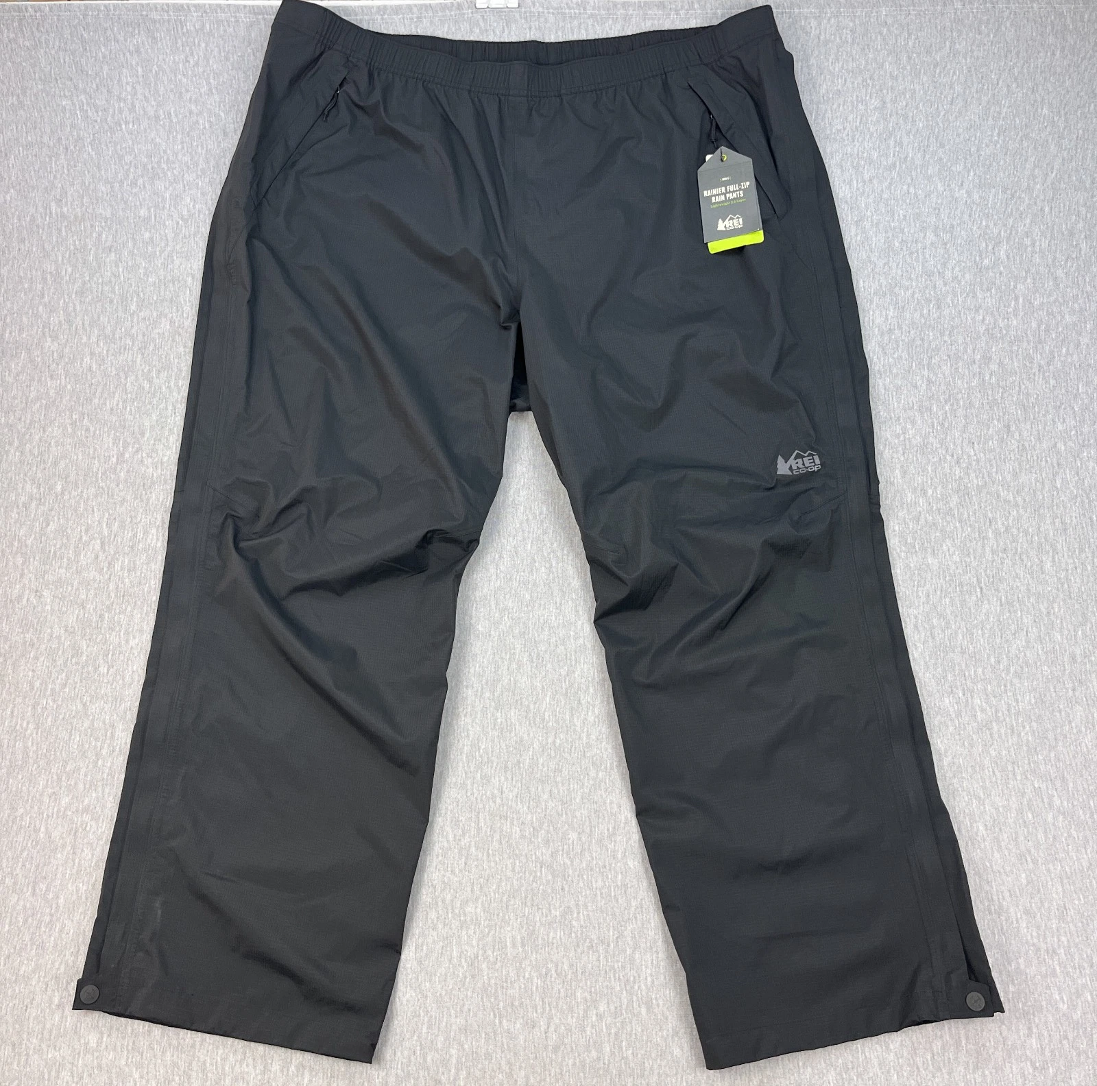 REI Rainier Full-Zip Rain Pants Mens 3XL Black Lightweight Peak 2.5 Layer NEW
