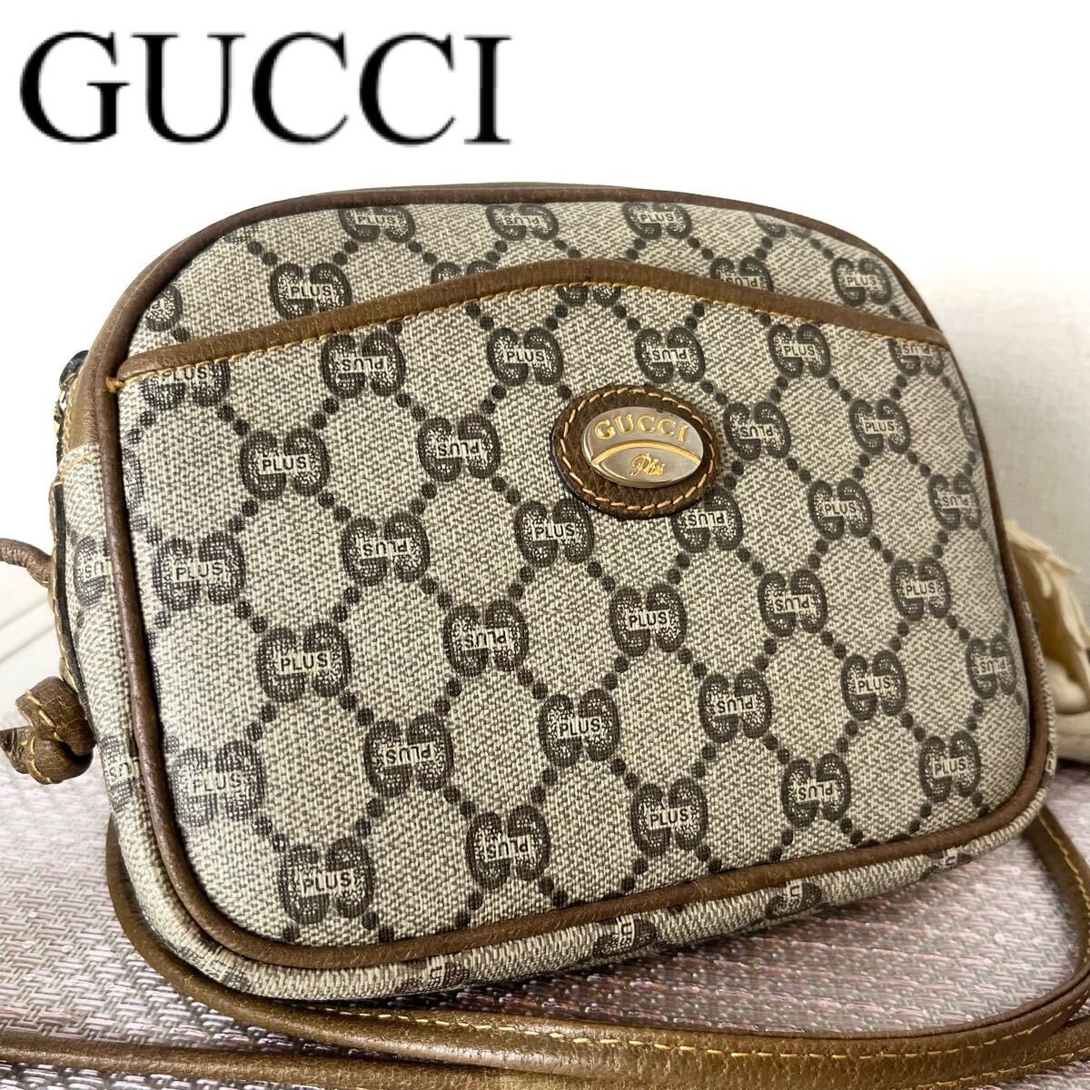 Vintage Gucci Plus Shoulder Bag Mini Pouch Crossbody Gg Pattern Logo Calf