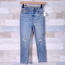 GAP Denim Kids Distressed Sky High Skinny Jeans Blue Light Wash Raw Hem Girls 8