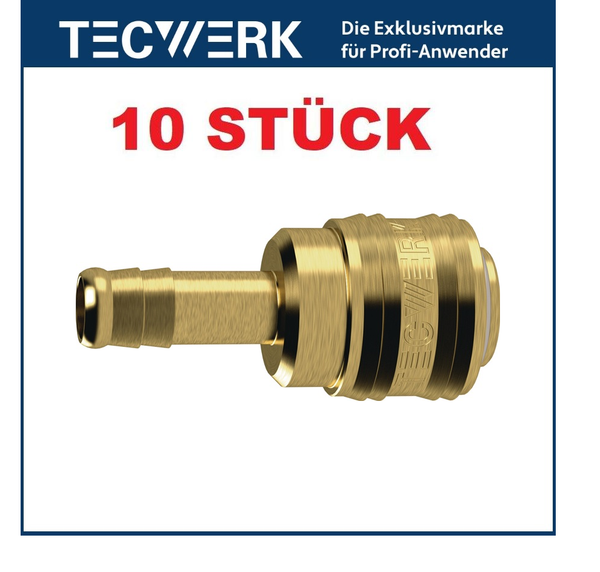10 StüCk Tecwerk Druckluft Messing Schnellverschlusskupplung Dn 7,2 TüLle 6 Mm-image