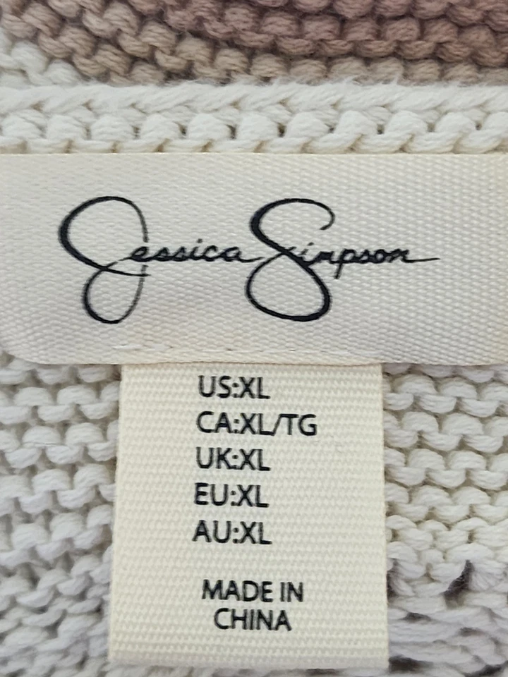 Top Jessica Simpson Y2K Boho Crochet Manga Acampanada Rayas Crema Tostado Talla XL  Foto 3 de 4