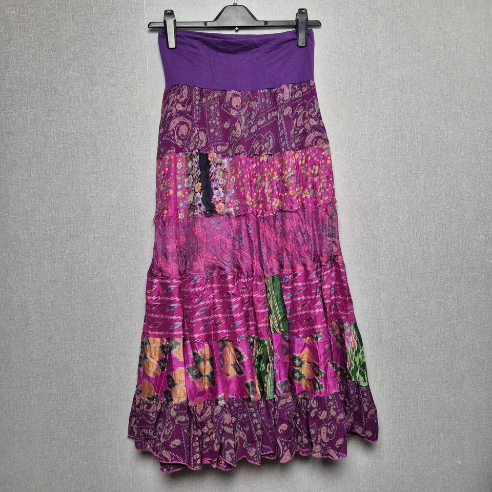 Nomads Silk Skirt Size 14 Recycled Saris Fair Trade Boho Maxi Layered Indie  - Image 2 of 4