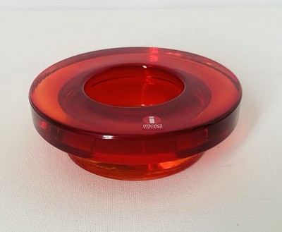 Iittala Finland Halo Votive Tealight holder Red Orange Glass Harri Koskinen 2.5