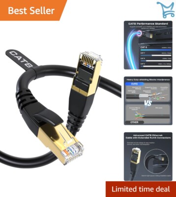 Cat8 Ethernet Cable 10FT Outdoor Indoor Waterproof 40Gbps High Speed LAN