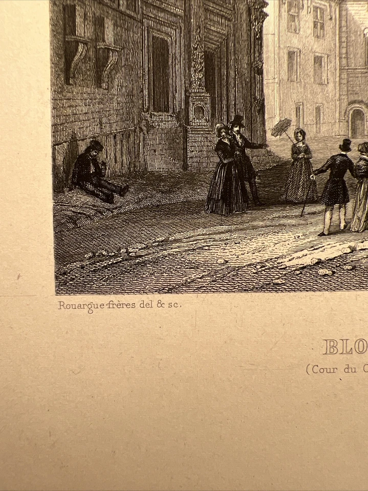 Blois Cour du Château France 1851 Antike Loire Stahlstich Illustration Schloss - Bild 2 von 4