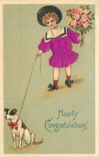 1909 Girl Silk Girl Silk Dress dog Artist impression Postcard 22-8969