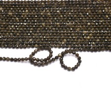 Natural Green Cat's Eye Gemstone 3mm-4mm Faceted Loose Round Beads 13" Strand