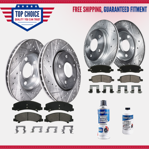 Drilled & Slotted Brake Rotors & Ceramic Pads Kit For 2005-2010 Mustang 4.6L - Front & Rear