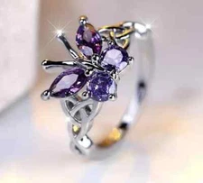 Luxury Women Fashion Shiny Purple Zircon Butterfly Ring Fashion Gift Girls