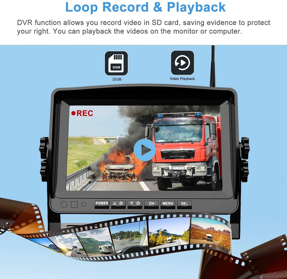 Digital Wireless 9" Quad Splitscreen DVR Monitor Reversing 4x Cameras 12V 24V HD - Image 3 of 4