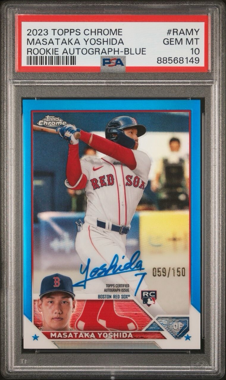2023 Topps Chrome Rookie Auto Masataka Yoshida Blue Refractor 59/150 PSA 10