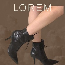 Vintage Y2K Black Pointed Toe Stiletto Heel Leather Ankle Boot Nine West 9.5 M