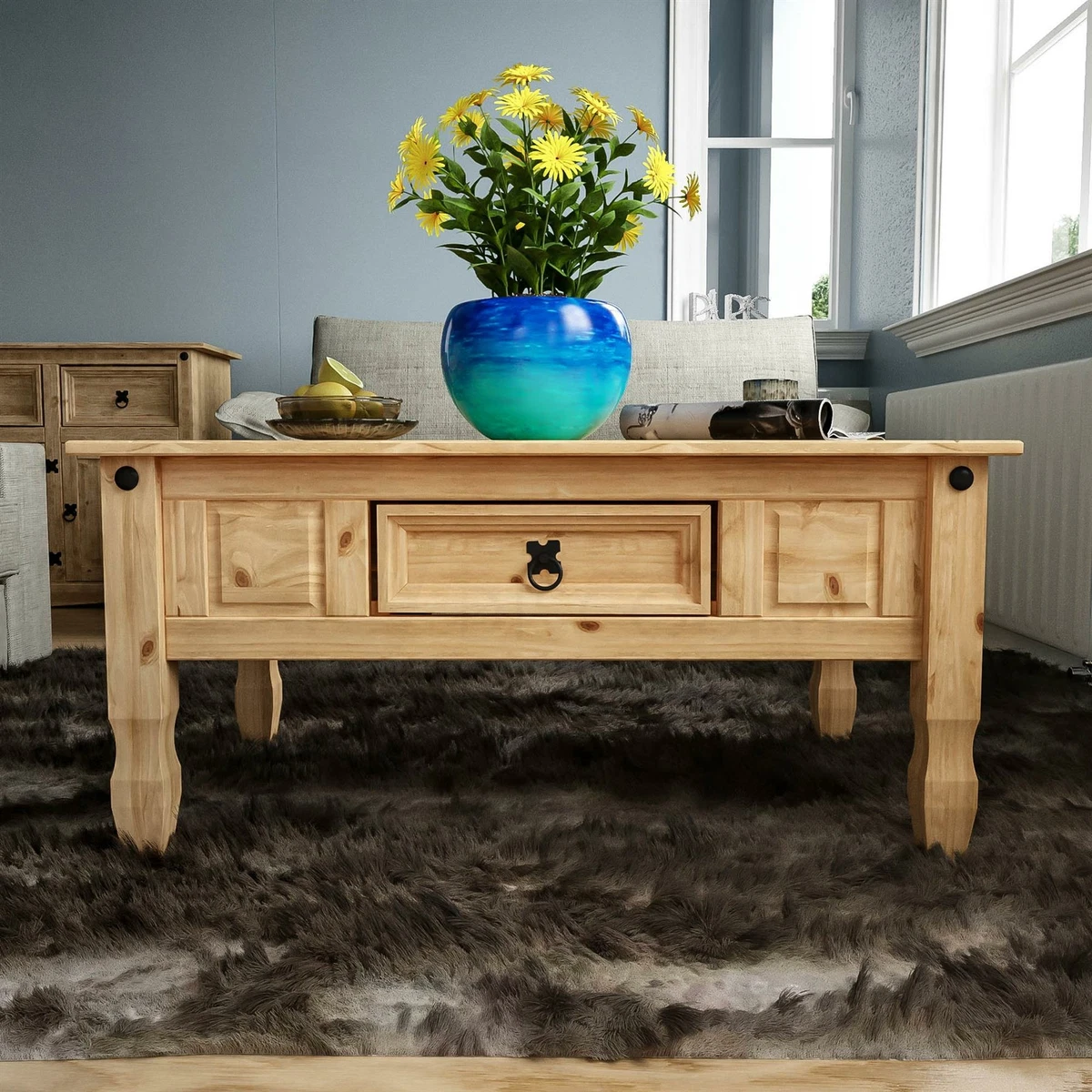 Corona Coffee Table 1 Drawer Storage Mexican Pine Wood Living Room