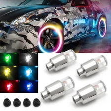 4x RGB LED Tire Tyre Air Valve Stem Cap Decor Flashing Light Car Bike Wheel Lamp