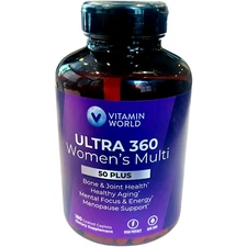 Vitamin World Ultra 360 Multivitamin for Women 50+ Non GMO 180 Coated Caplets