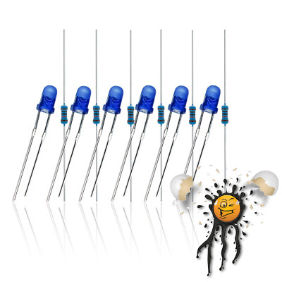 3mm LED 12-Teile 3.3V 5V 6V 9V 12V rot grün blau gelb weiß 6x LED 6x Widerstand