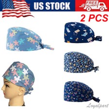 2X Surgical Scrub Cap Doctor Nurse Kitchen Cotton Hat with Sweatband Adjustable