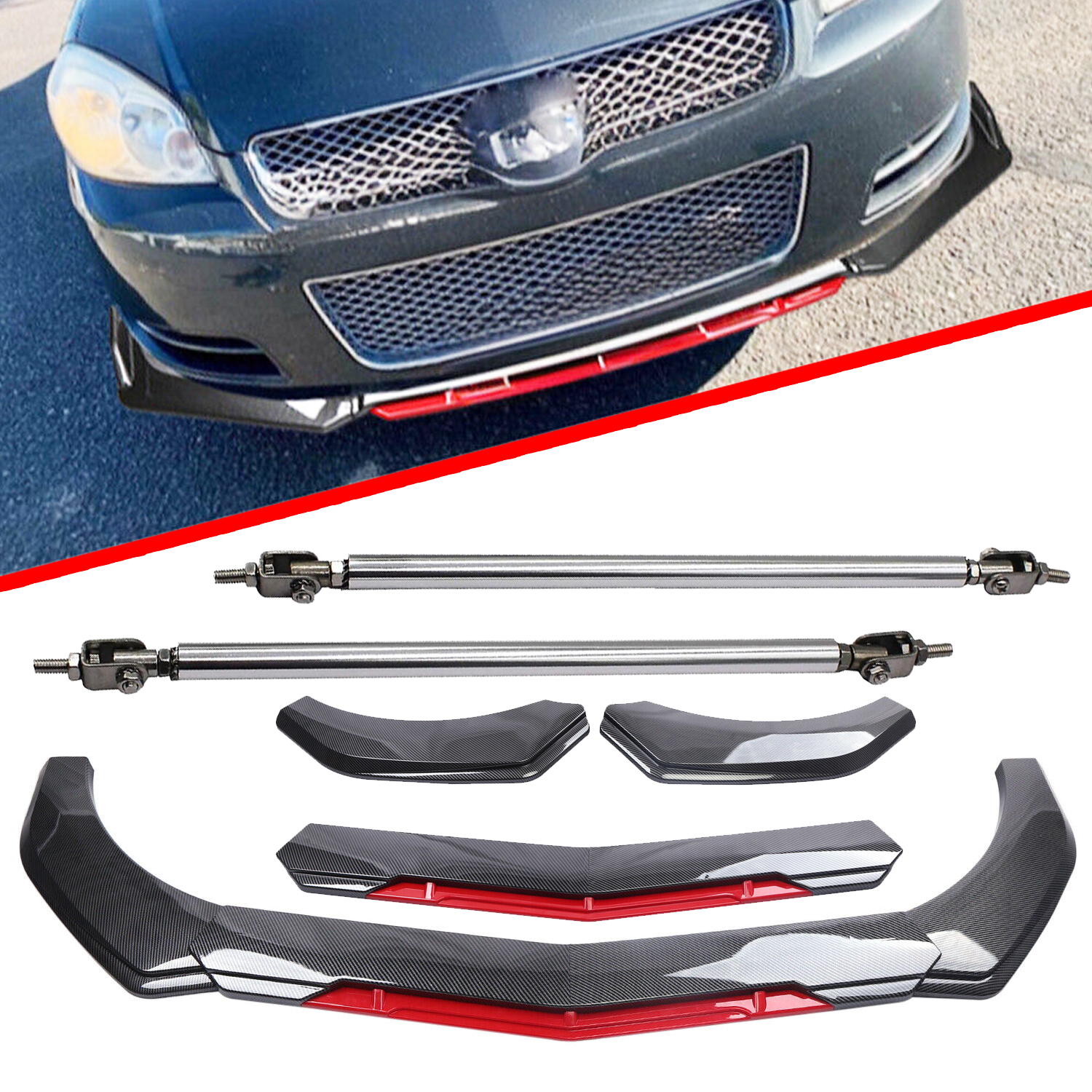 Chevrolet Impala Front Bumper Lip Splitter with Carbon Fiber Strut Rod