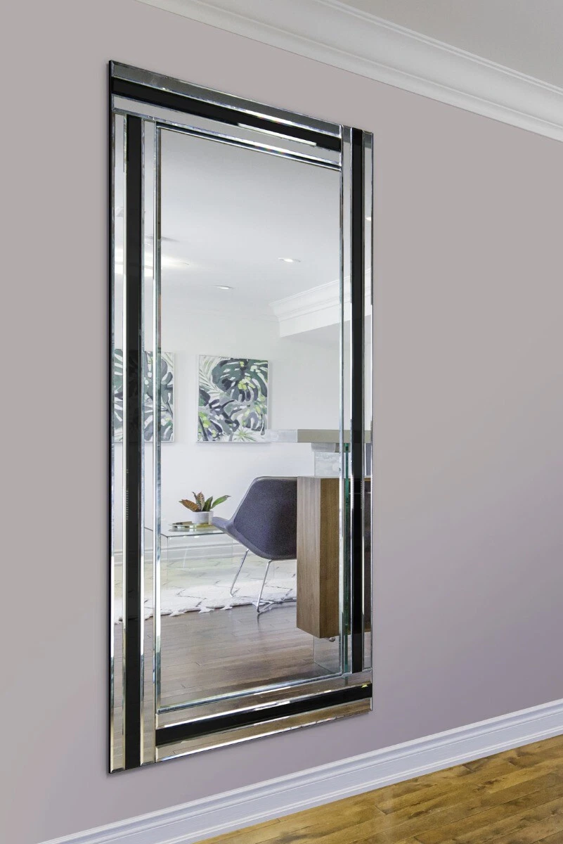 Extra Large Black Silver Wall Mirror Full Length Art Deco 5Ft9x2Ft9 174 X 85cm