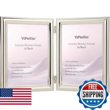 YiPinYin 5x7'' Silver Plated Double Picture Frame Beaded Glass Front Velvet