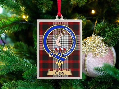 Cox Clan Crest Ornament   Scottish Silver Frame Keepsake