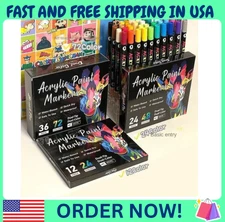 Professional Art Use 48-Color Acrylic Paint Markers, Dual-Tip Fine and Brush Tip