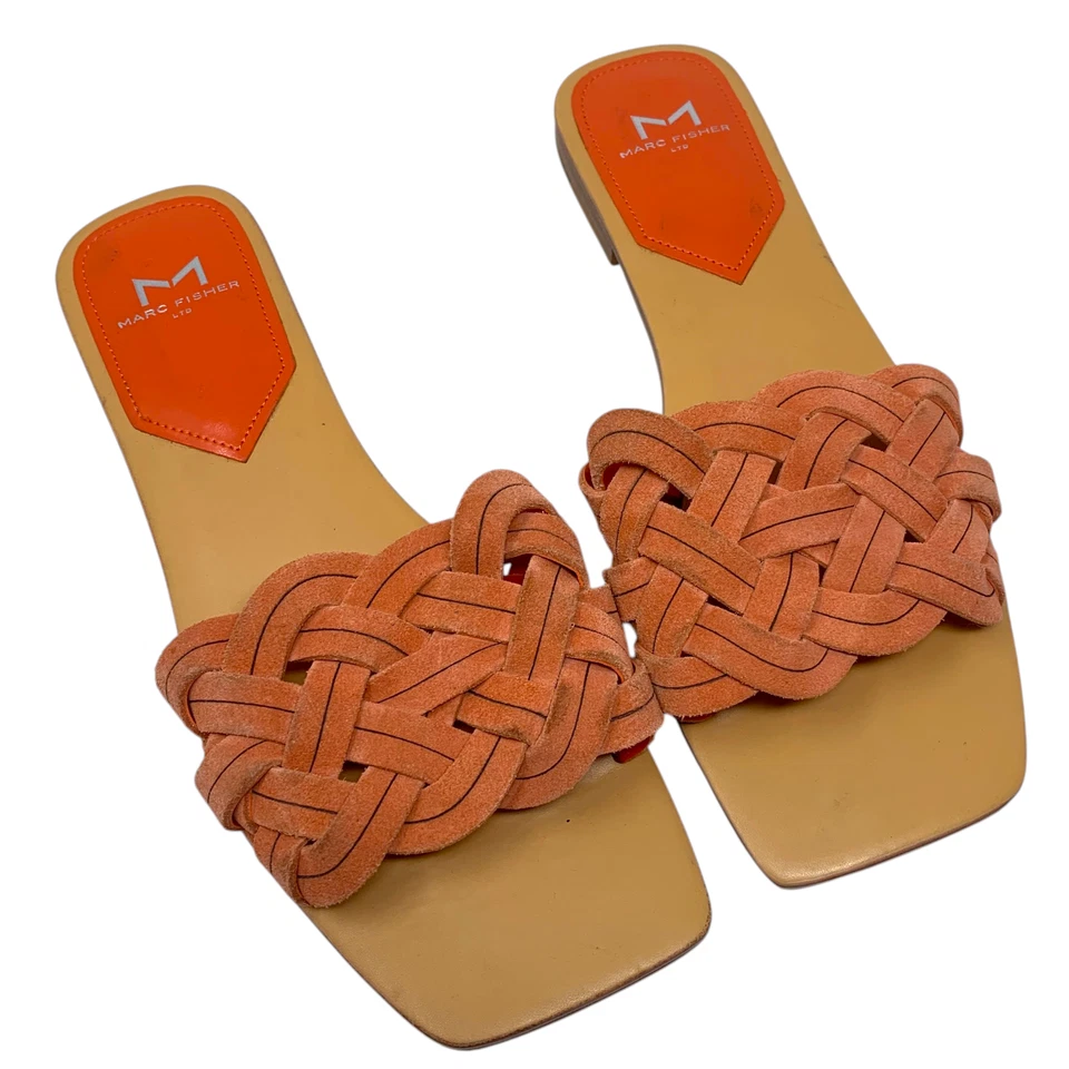 NOVO Marc Fisher Rebecca Tamanho 8 Laranja Camurça Trançada Sandálias Slide Plana Novo Sem Caixa - Imagem 2 de 4