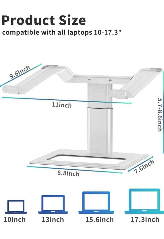 Laptop Stand Adjustable Computer Stand for Desk Ergonomic Aluminum Holder 10-17” - Image 2 of 4