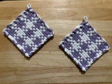 Handmade 2 Cotton Woven Potholders 2 Colors Lavender and White Great Design