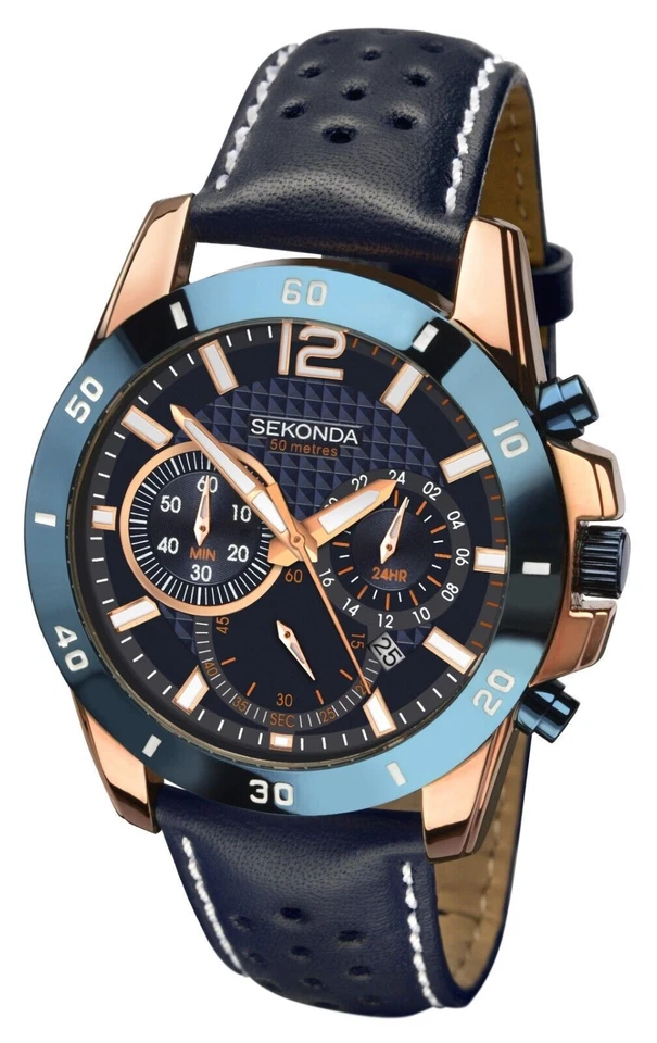 Sekonda Mens 45mm Watch Chronograph Leather Strap RRP £99.99 - Image 2 of 4