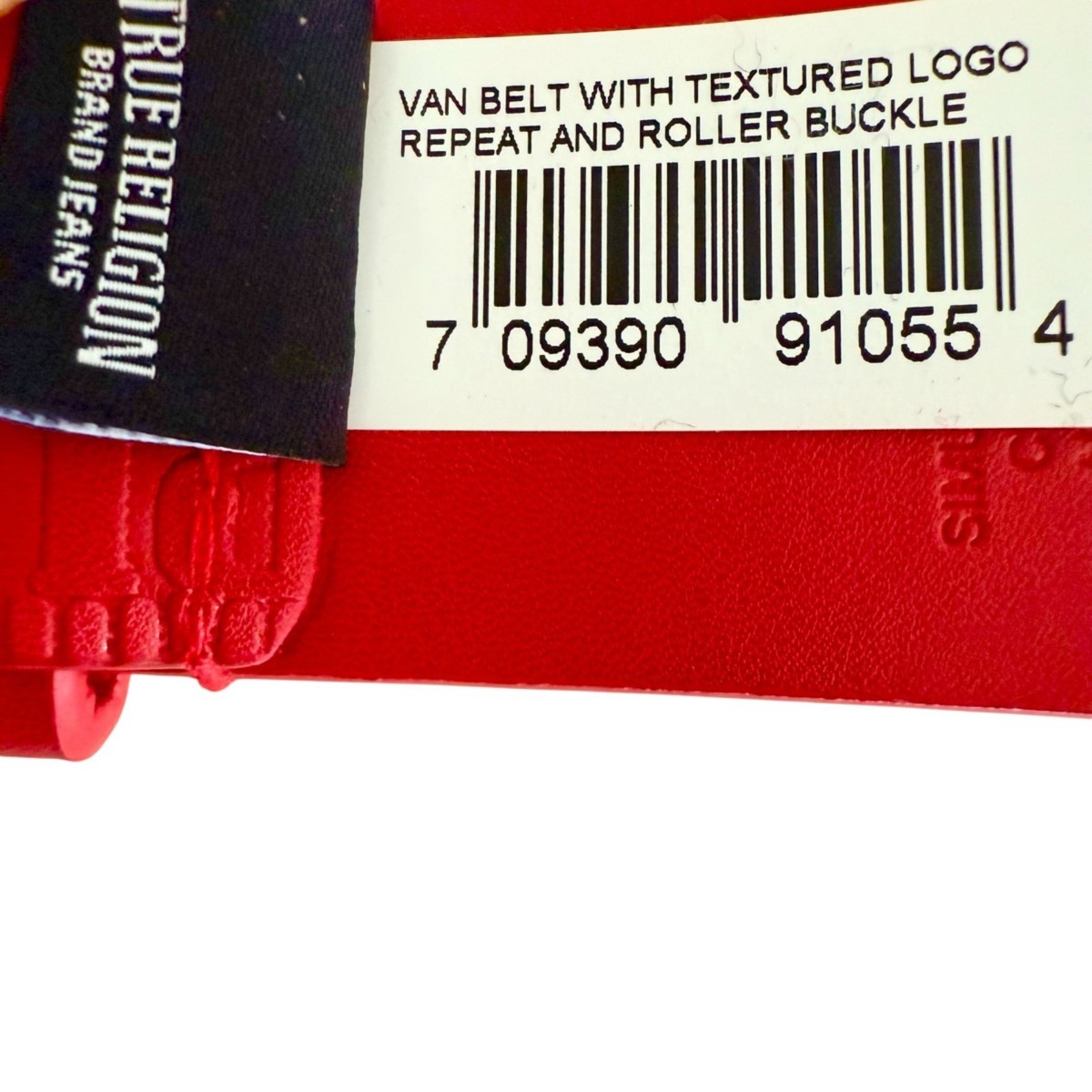 True Religion Mens Red Van Belt Textured Logo Roller Buckle Faux