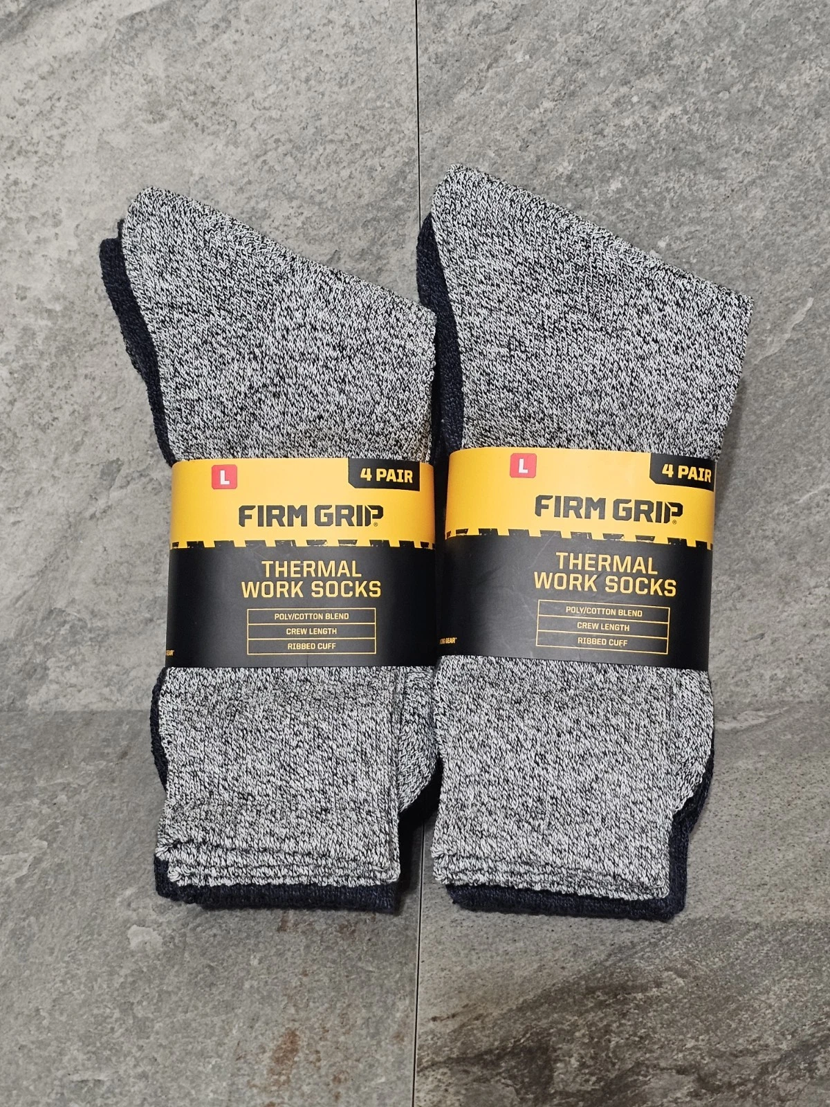 Firm Grip Large L Thermal Crew Work Socks Poly Cotton Blend - 8 Total Pairs NEW