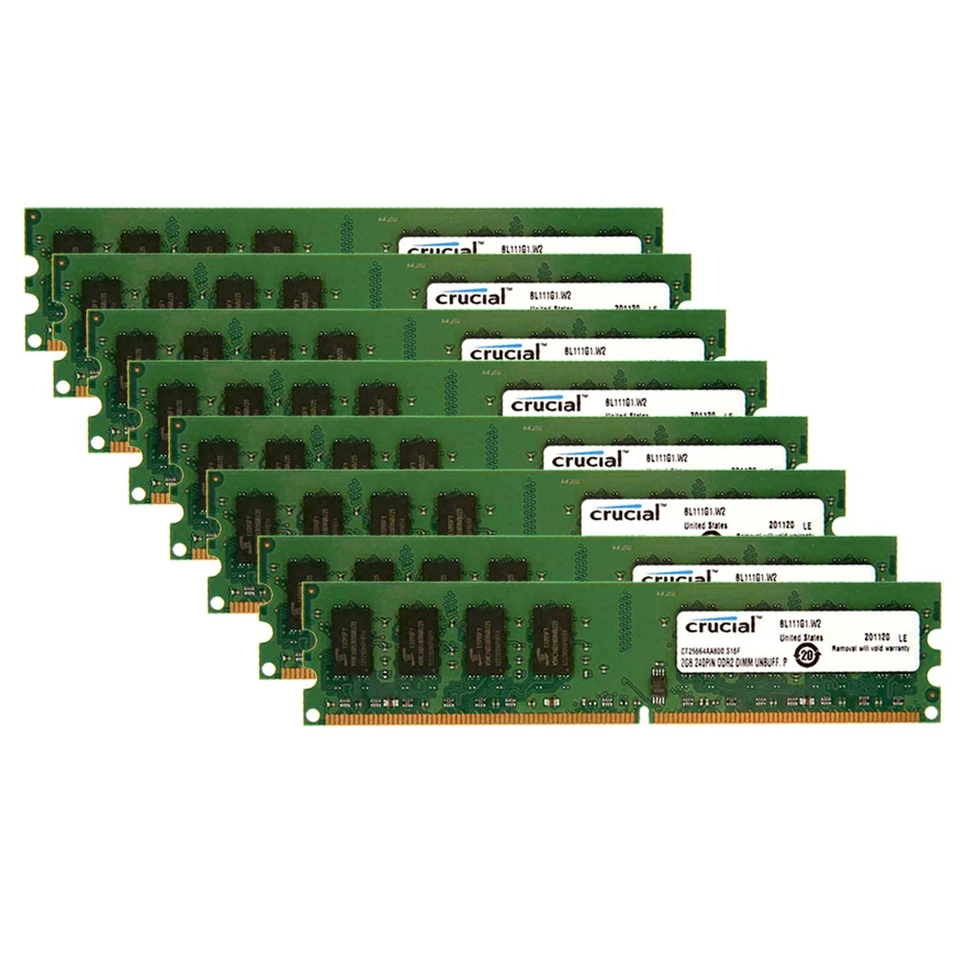 Crucial 16GB 8pcs 2GB DDR2 800MHz PC2-6400U 2Rx8 CL6 240Pin Desktop Memory RAM - Image 2 of 4