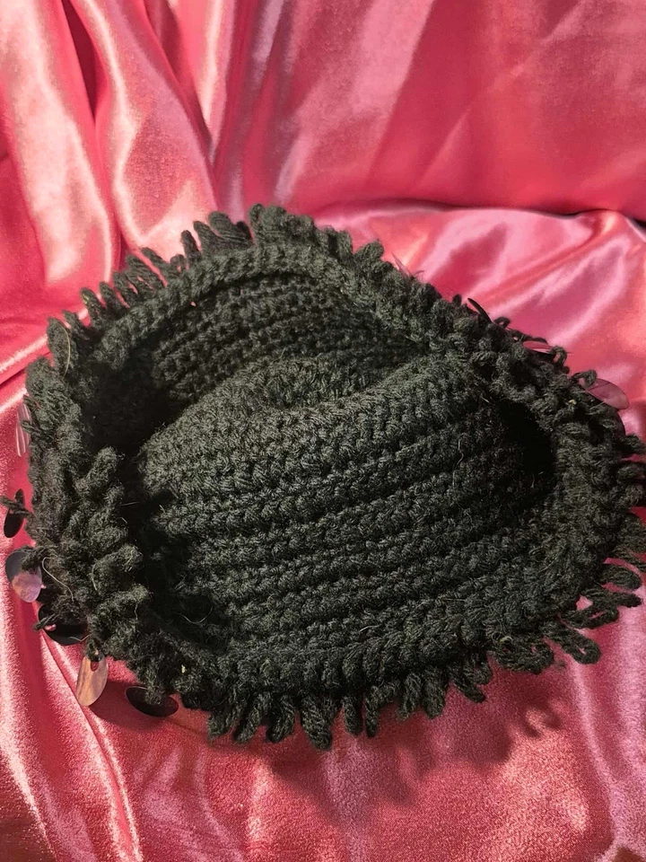 Sombrero Cloche Vintage - Negro Hecho a Mano Tejido Brillante Estilo Gorro con Lentejuelas Grandes Foto 3 de 4