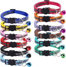 12 Pcs Reflective Breakaway Cat Collars with Bells Adjustable Buckle Kitten ..