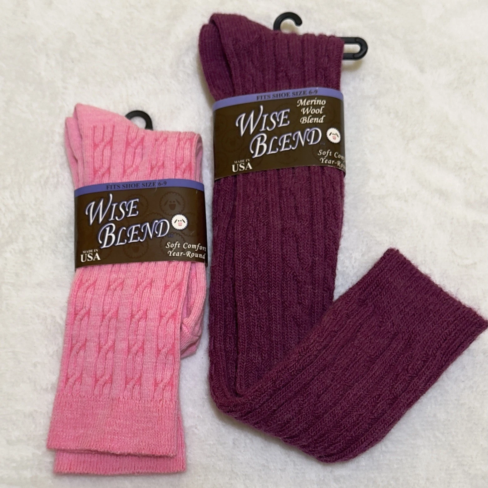 NWT VTG 90s 2 Pairs Women’s Cable Knit Merino Wool Blend Socks Pink Fuschia 9-11