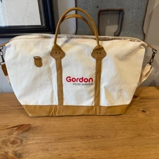 Gordon Food Service Duffel Bag Canvas Pleather Trim Travel Weekender Tan Logo