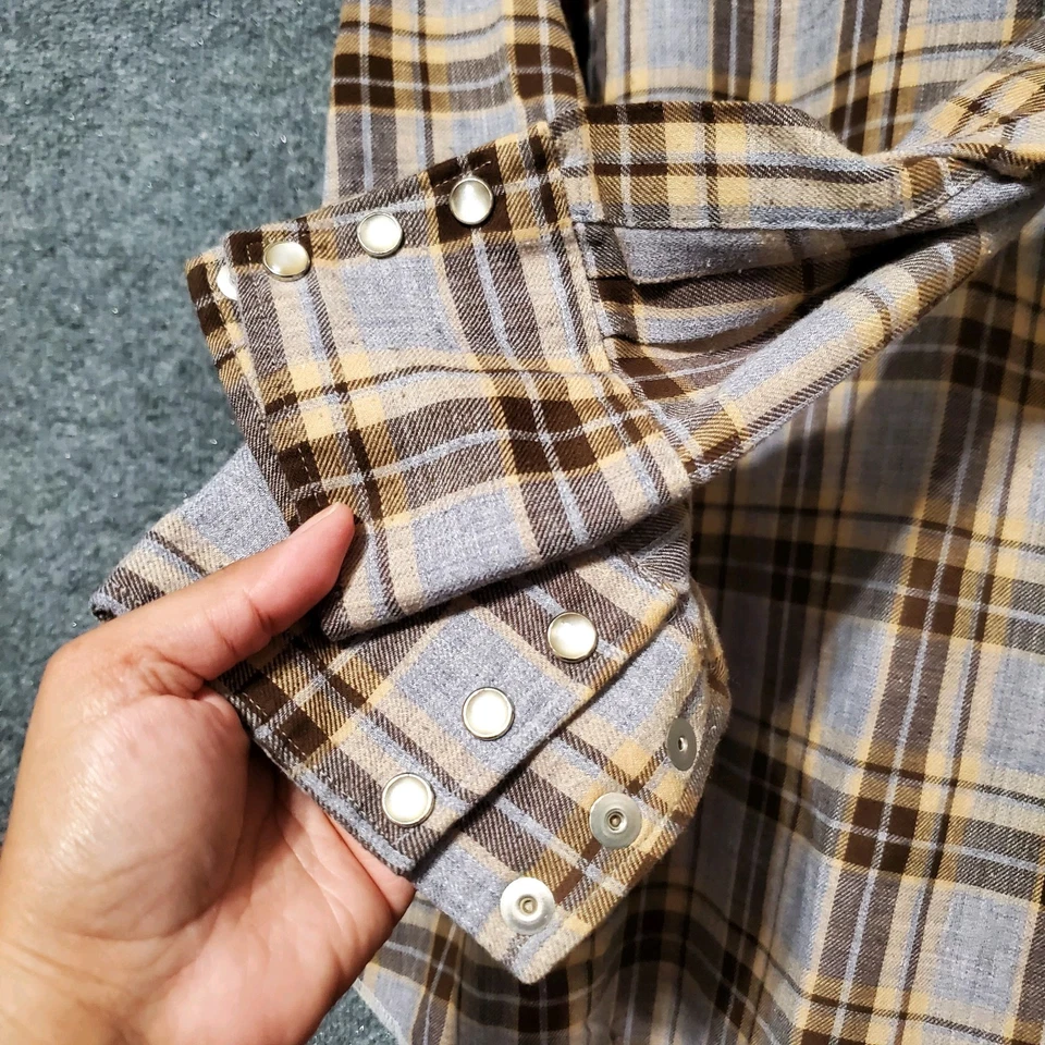 Camisa De Colección H Bar C Para Hombres 15 1/2 Marrón A Cuadros Perla Occidental Prendas de Rancho a Presión EE. UU. Foto 4 de 4