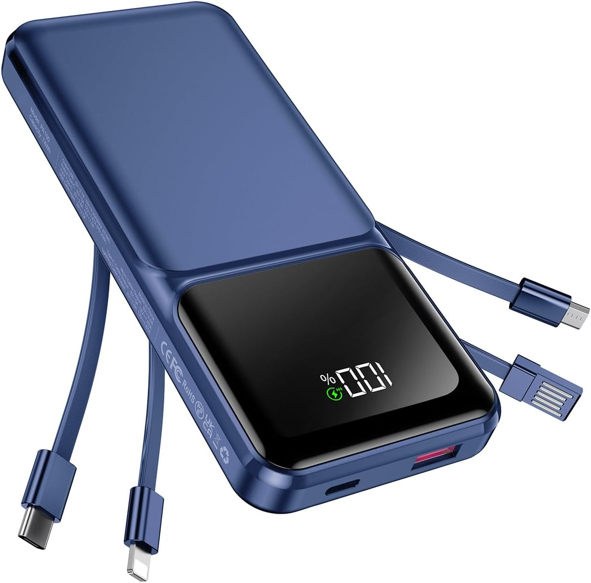 20000mAh Slim 22.5W Fast Portable Charger with Built-in Cable